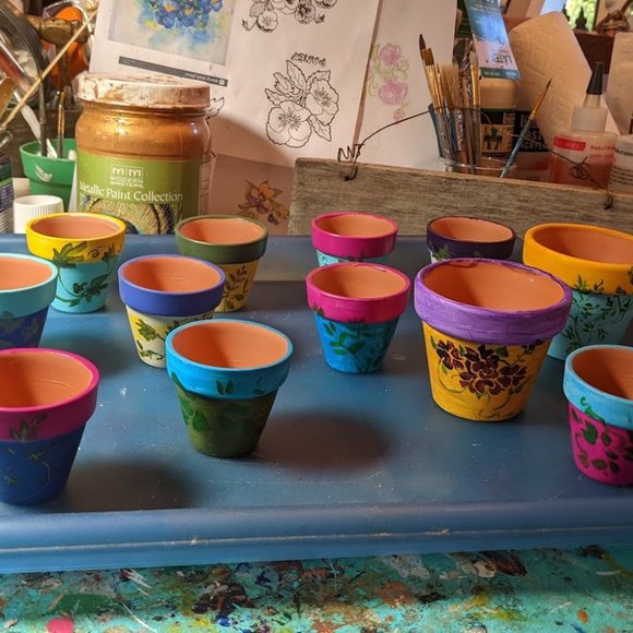 handpainted garden pots. All different colors available. - Picture 8 of 8